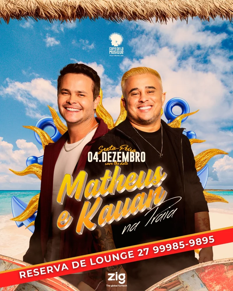 Cartaz: Matheus & Kauan Na Praia no Café de la Musique Vila Velha
